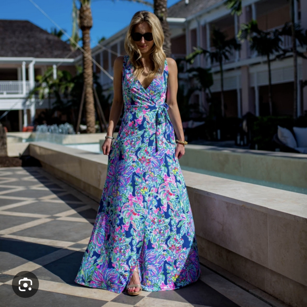 Lilly Pulitzer Delfina Maxi Wrap Dress Exotic Escapade Size Small